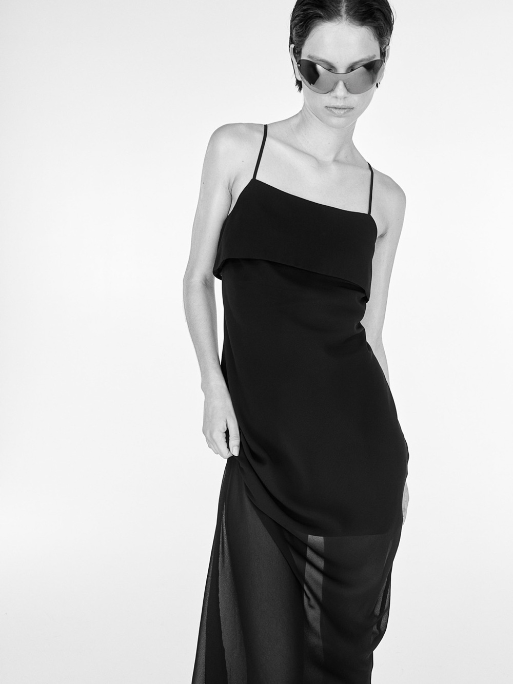H&M Black Asymmetric Slip Midi Dress